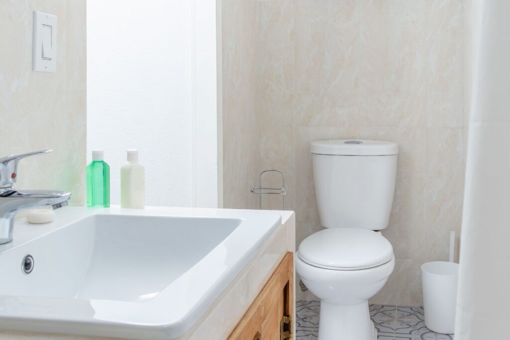 Un WC avec un lave-main installé